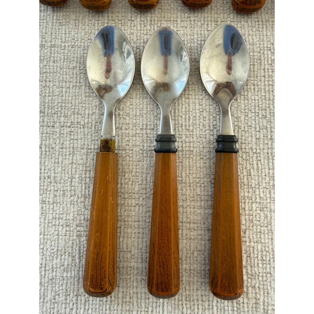 Vintage Butterscotch Bakelite Style Stainless Steel Flatware 9 pcs 3 Sets